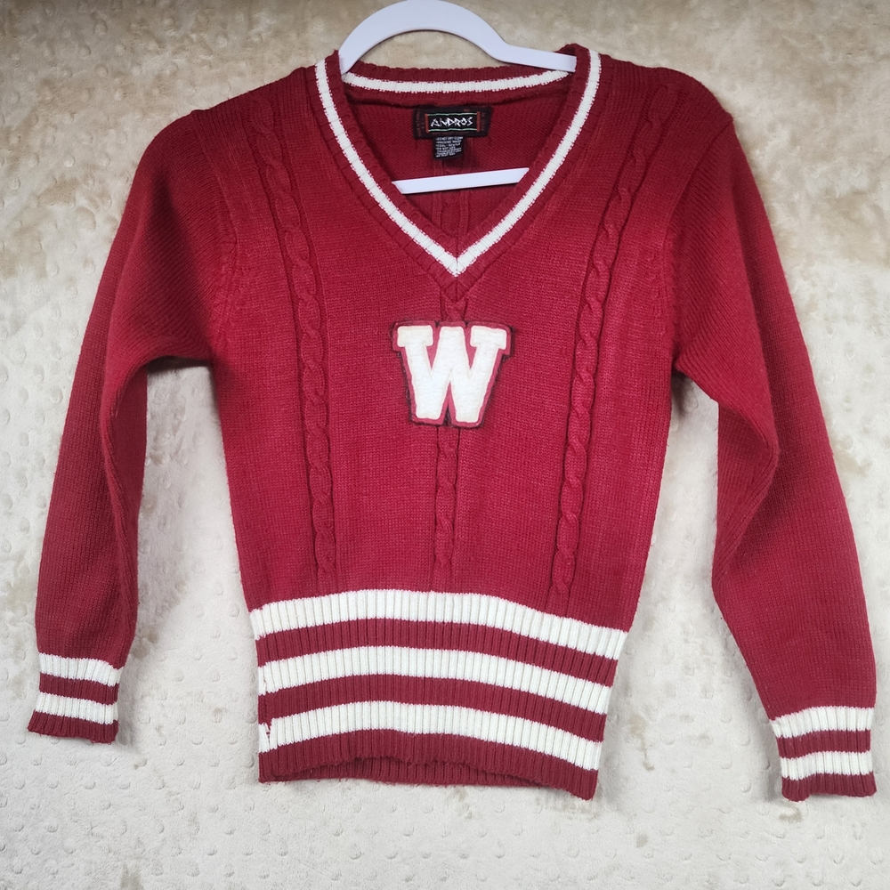 Vintage University of Wisconsin Sweater Badger Letterman Size 10 Red White Girls